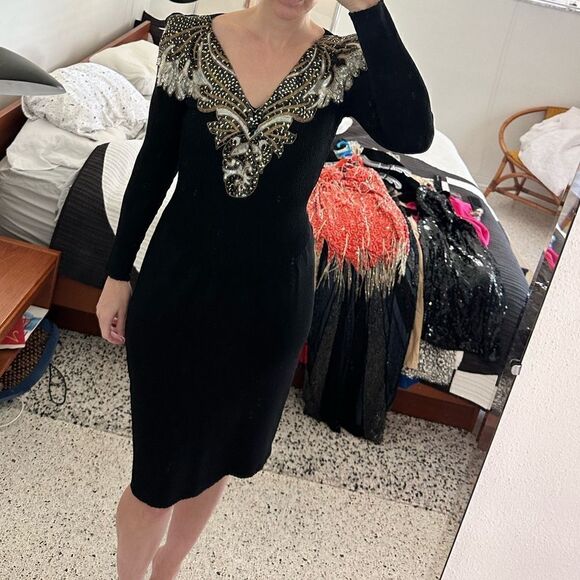 Pat Sandler  Wellmore Saks Fifth Ave knitting sweater beaded embellished dress 8 - Picture 4 of 9